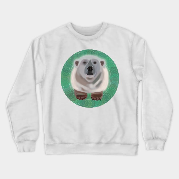 Polar Bear on green circular pattern Crewneck Sweatshirt by KateVanFloof